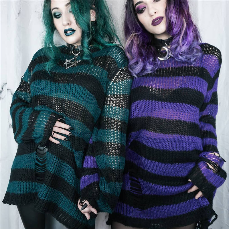 pullovers rasgado punk gothic grunge camisolas longas