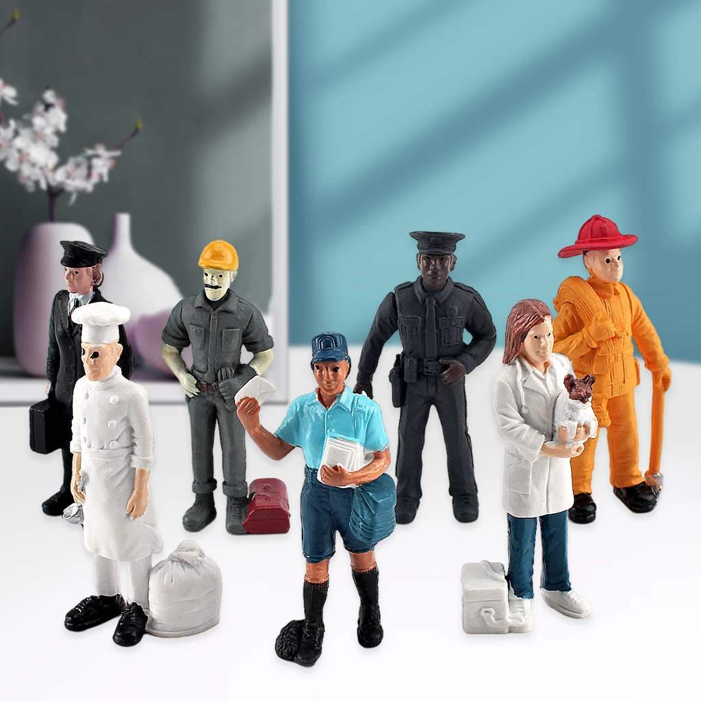 Pack of 7 Miniature People Model Figurines Baker Construction Worker Postman Micro Scene DIY Model Toy Mini Scenery