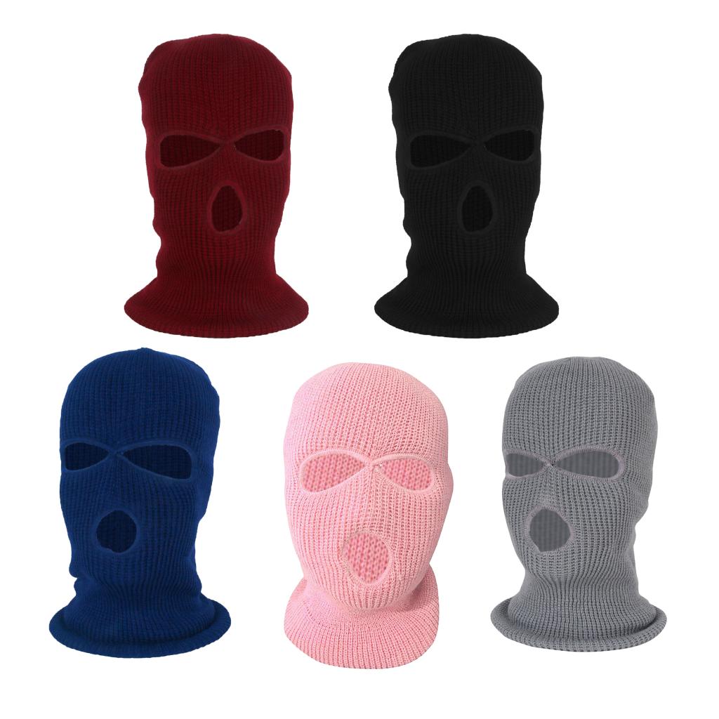 Winter Knit Ski  3-Hole Balaclava Knit Knitted Full Face Ski Cover  Beanie Hat Adults Warm Outdoor Face Cover Sports