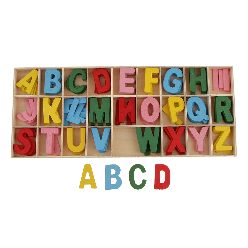 156 Pieces Wooden A-Z Letters Embellishment With Wood Box For Kids Toys Games