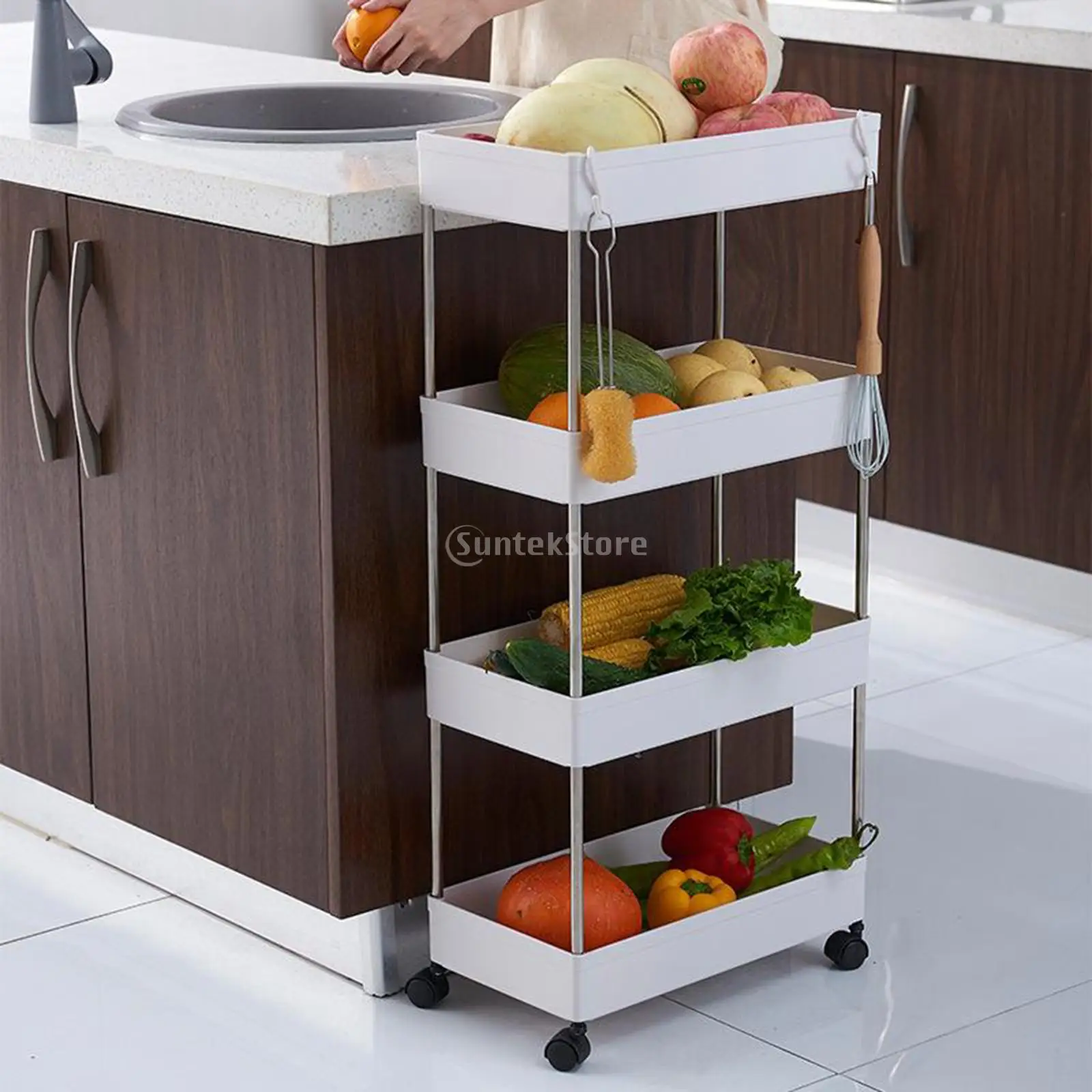 Household Storage Cart Mobile Storage Unitsw with 4 Wheels for Kitchen Bathroom Laundry