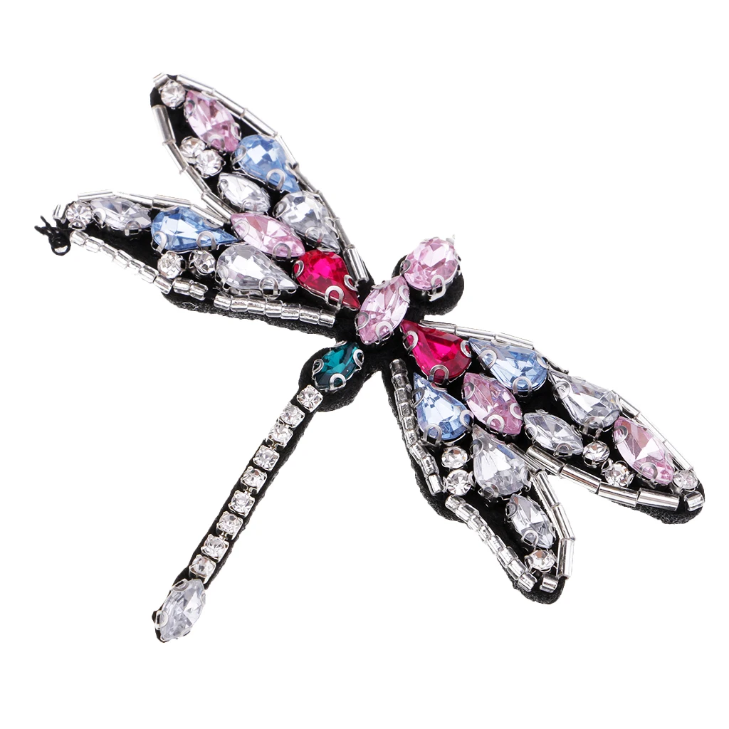 Fashion Dragonfly Applique Crystal Bead Rhinestone Patch Clothes Accessories