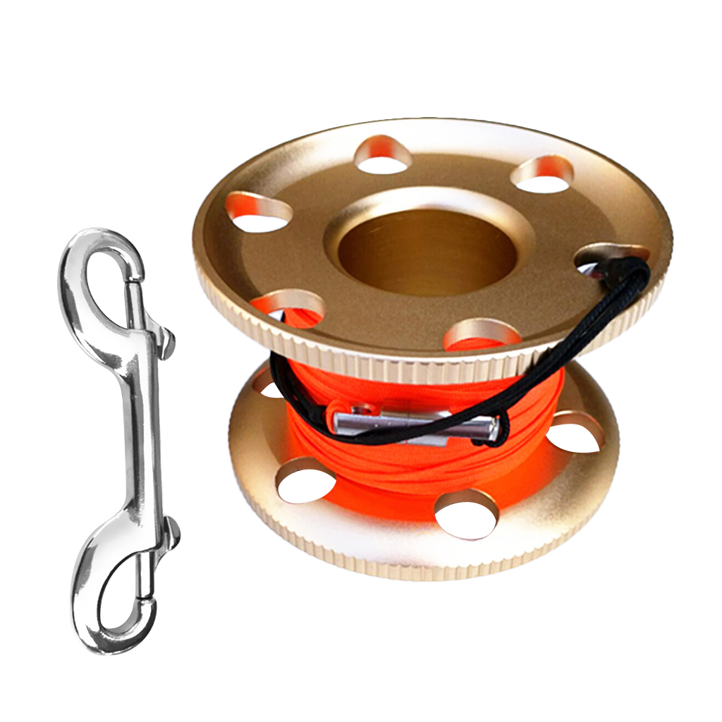 Scuba Diving Aluminum Alloy Finger Spool Guide Line Reel + 30m High Visibility Line & 10cm Stainless Steel Double End Bolt Snap