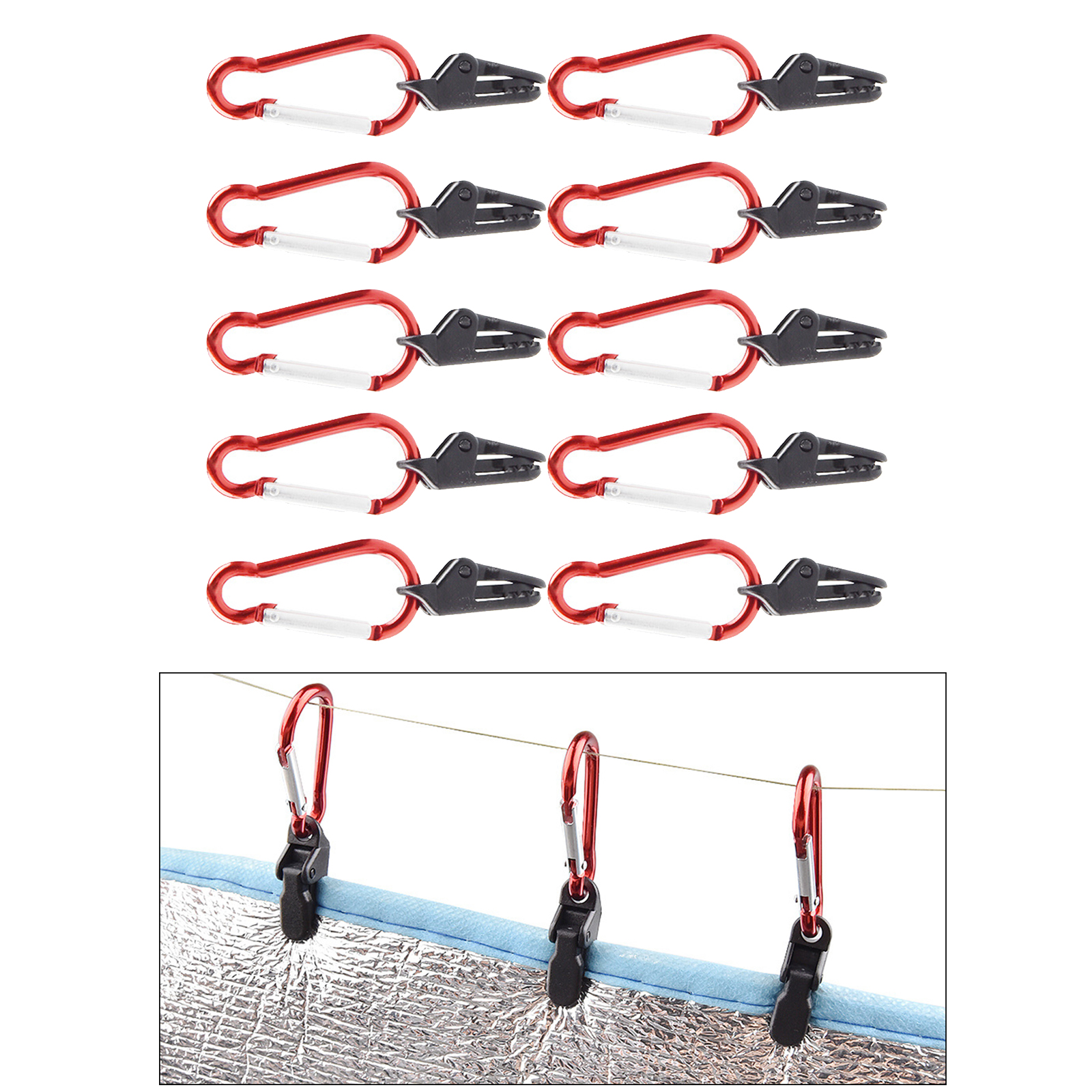 10x Tent Tarp Clamp Clip with D-Shaped Carabiners Durable Plastic Tarp Clips Lock Tent for Camping Hiking Field Hunting