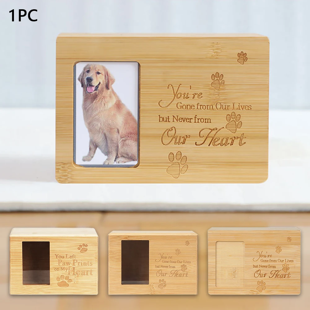 Bamboo Photo Cremation Urn for Dogs Doggie Memorial