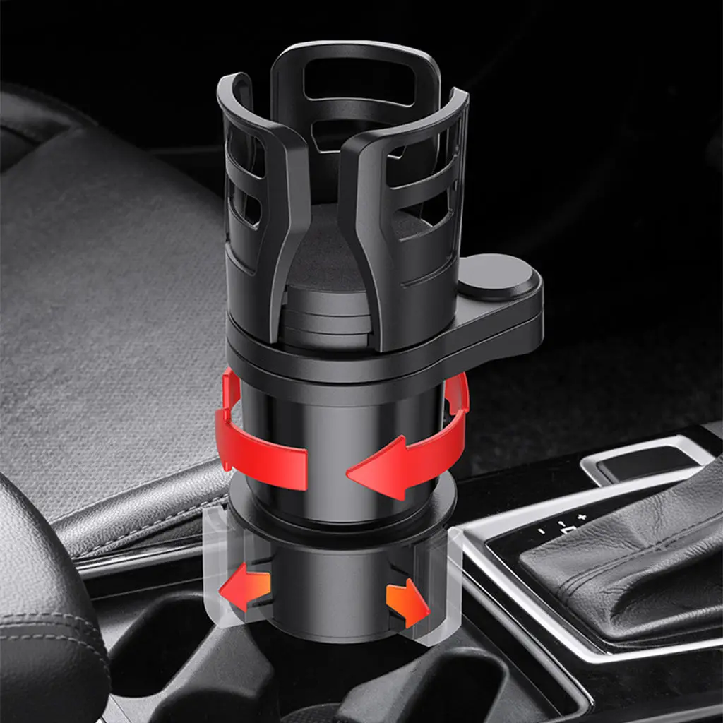 2 in 1 Multifunctional Car Cup Holder, Adjustable Beverage Drink Holder with 360Rotating Adjustable Base