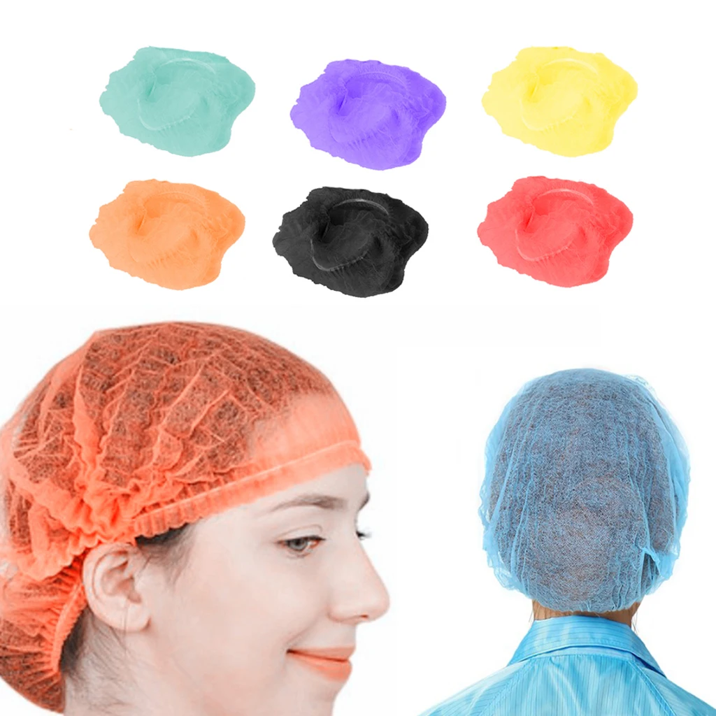 100x Disposable Mob Cap Non Woven Anti Dust Hat Head Cover Food Catering Kitchen Disposable Hair Net Cap