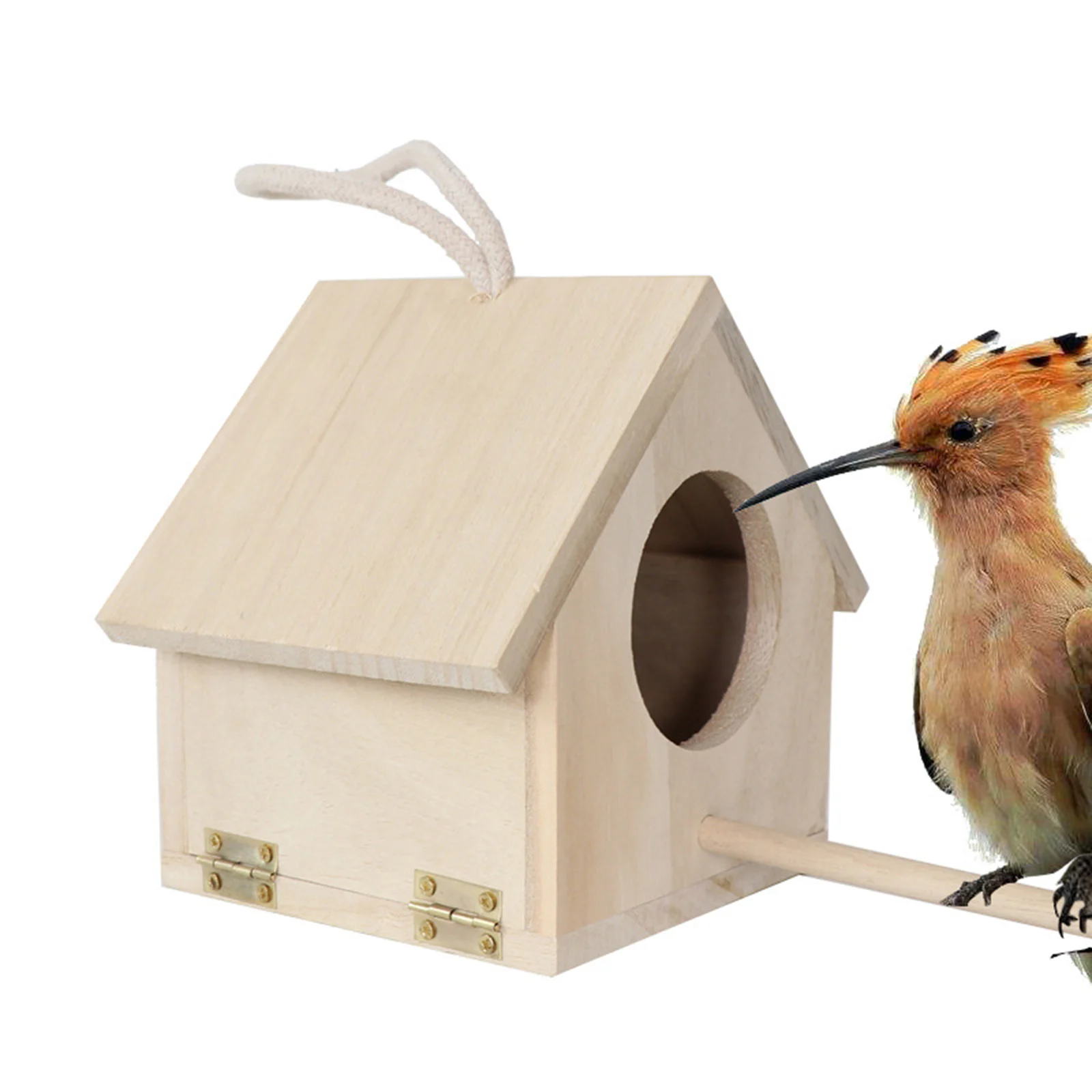Unfinished Wood Birdhouse with Perch Outdoor Hanging Bird Cage Bird Breeding Nest for Patio Decor