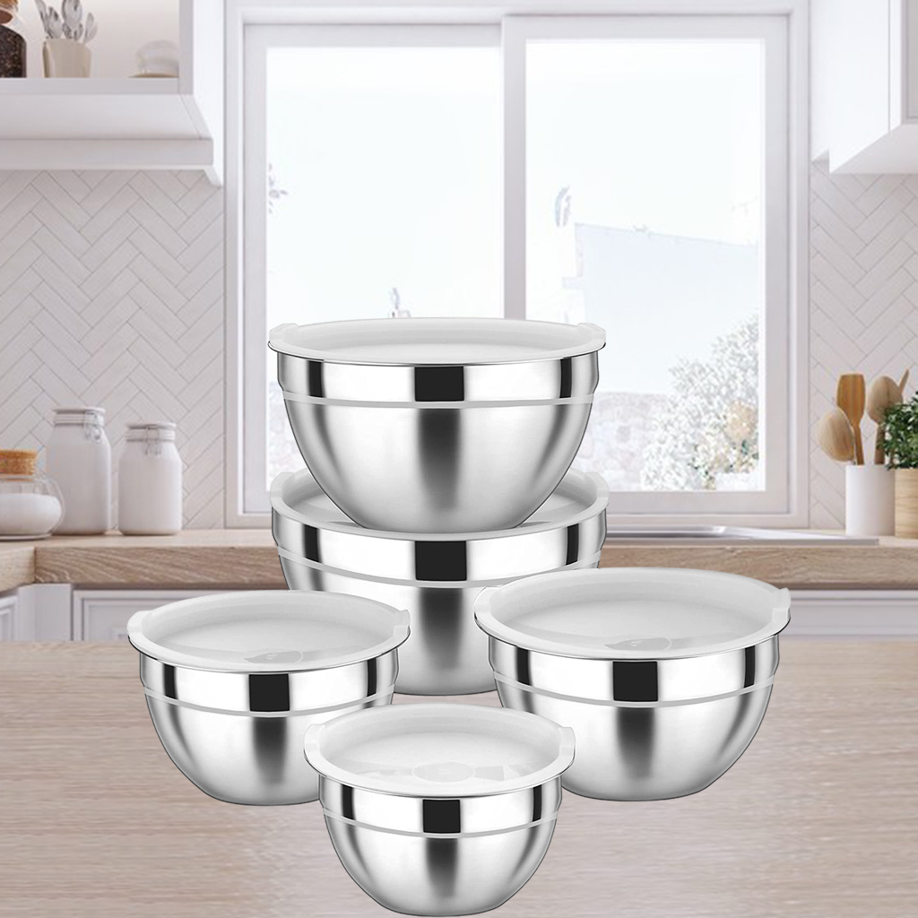Thicker Stainless Steel Mixing Bowls with Airtight Lids Nesting Kitchen Set for Baking Serving Prepping Storage Space Saving
