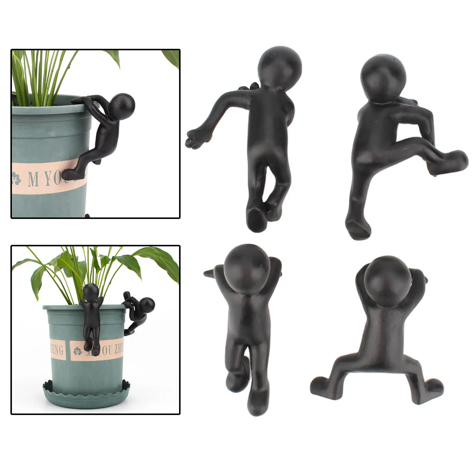 Set of 4 Creative Kung Fu Little Men Flower Pot Hugger Hanger Decoration Resin Craft Figurines Climbing Decor Ornaments