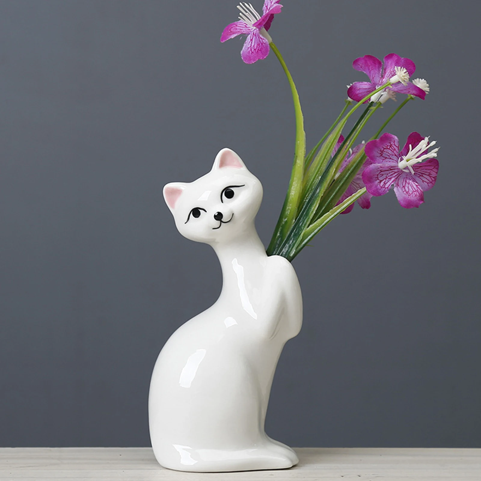 LOVIVER Cute Cat Ceramic Flower Vase Plants Pot Home Table Centerpieces 9.2x15.2cm 