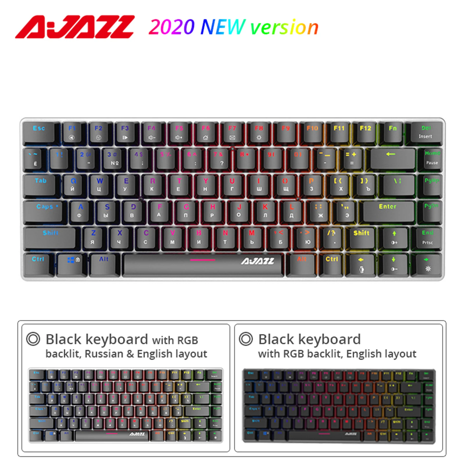 82 Keys Wired Mechanical Keyboard, RGB Backlit, for PC Laptop Gaming Office, Compact Fashion Portable Russian Layout