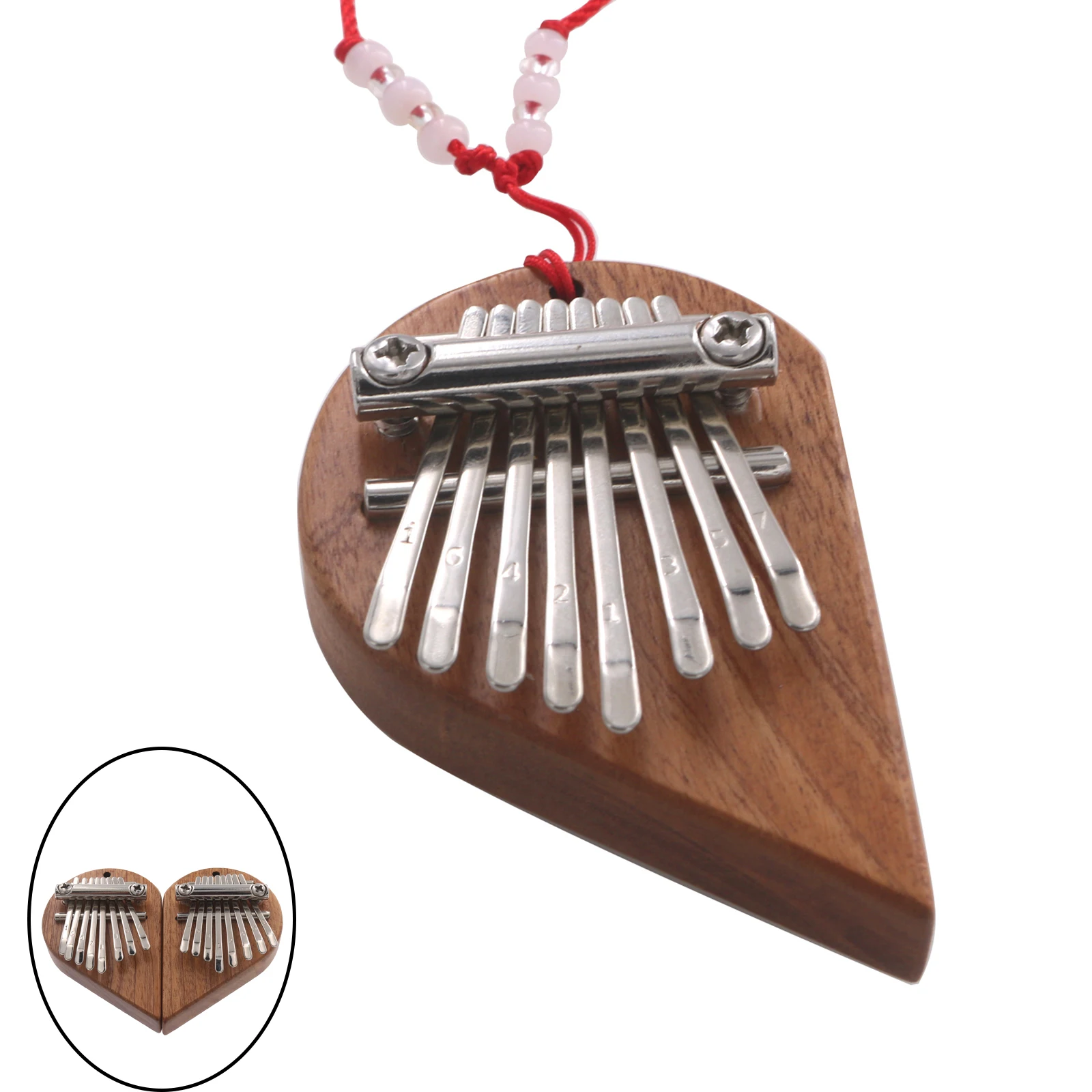 2pcs 8 Keys Kalimba Thumb Piano Mini Heart Shaped Toy Pendant Gift Musical Instrument Hanging Accessories