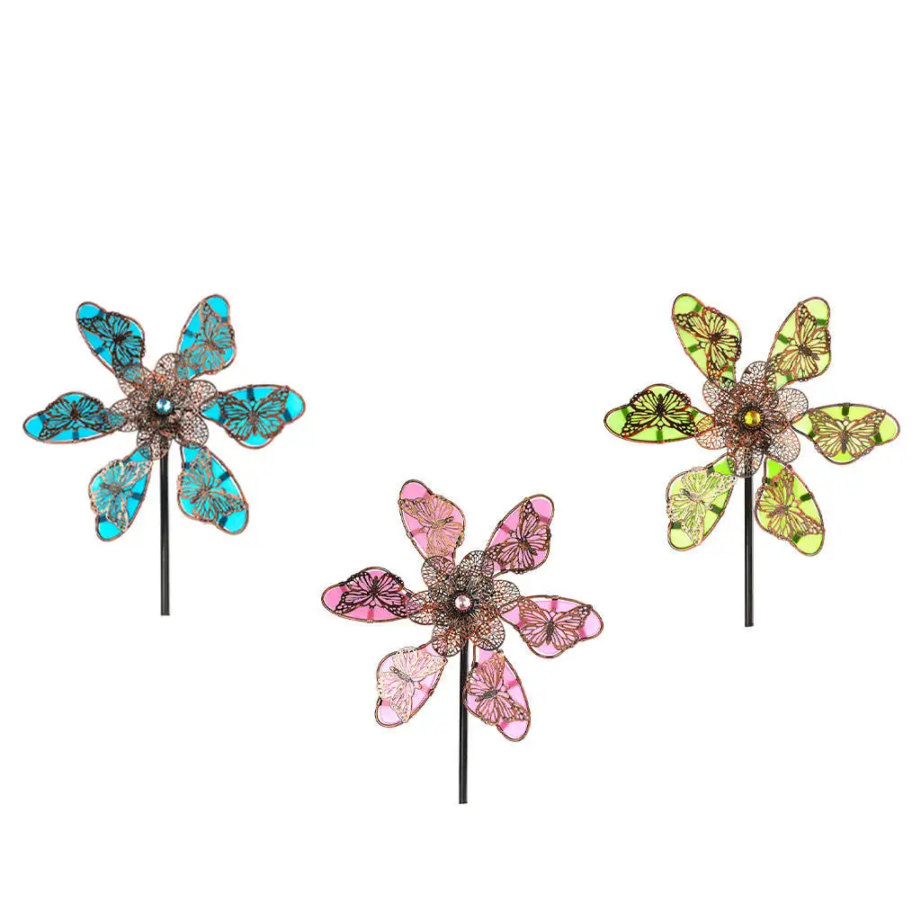 Luminous Butterfly Garden Wind Spinner Yard Patio Windmill Backyard Decorating Pinwheel w/ Ground Stake Whimsical Gifts