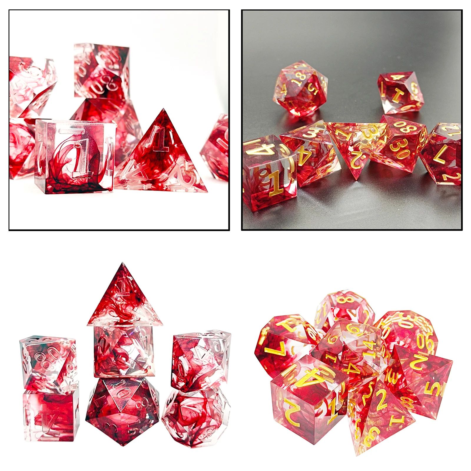 Pack of 7 Polyhedral Dice RPG Role Playing Dice Blood Effect Red Floating Silk for Shadow Run Game Accessories