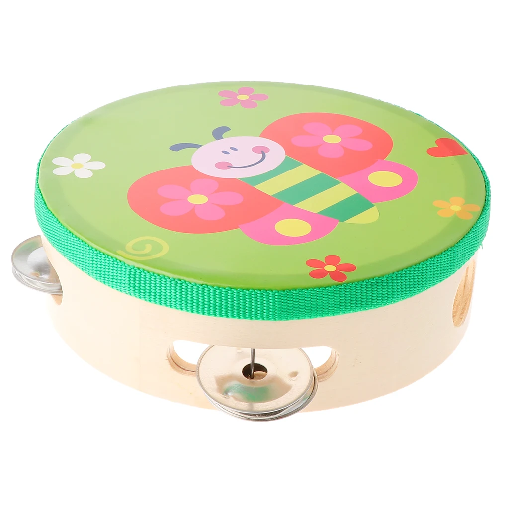 Tambourine Toy Animals Small Tambourine Drum for Kids Wood Tambourines Drum Bell Toy for Kids Teach Rhythm and Melody