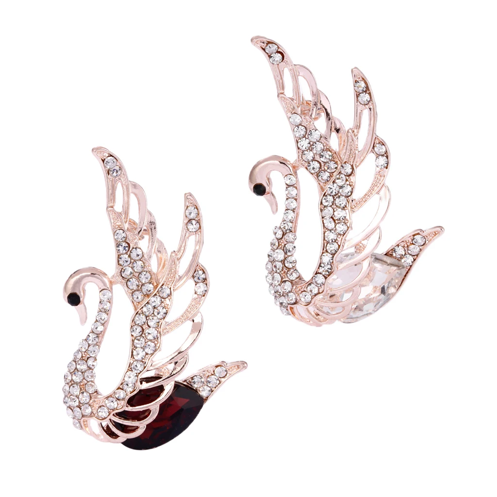 Bridal Wedding Women Handmade Crystal Swan Brooch Pin Jewelry for Party Gift White/Red