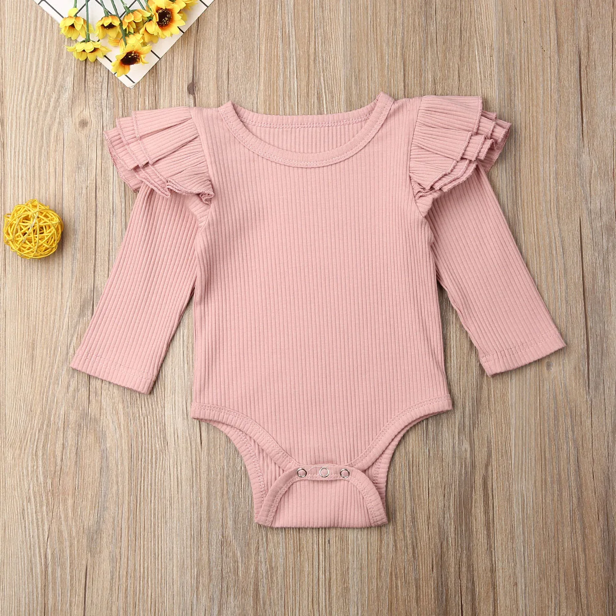 baby bodysuit dress 4 Color Newborn Baby Girl Clothes Tops Long Sleeve Solid Knitted Ruffles Romper Sunsuit Outfit Baby Spring Autumn Clothing best Baby Bodysuits