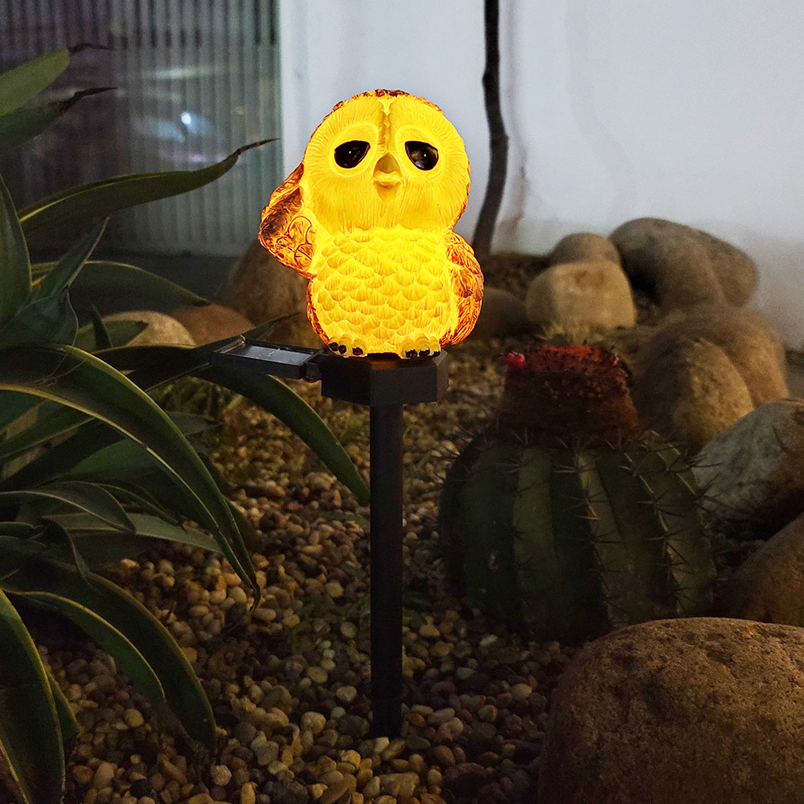 Decorative Cute Baby Owl Figurine Solar Garden Stake Lights Path Decoration, Energy Saving