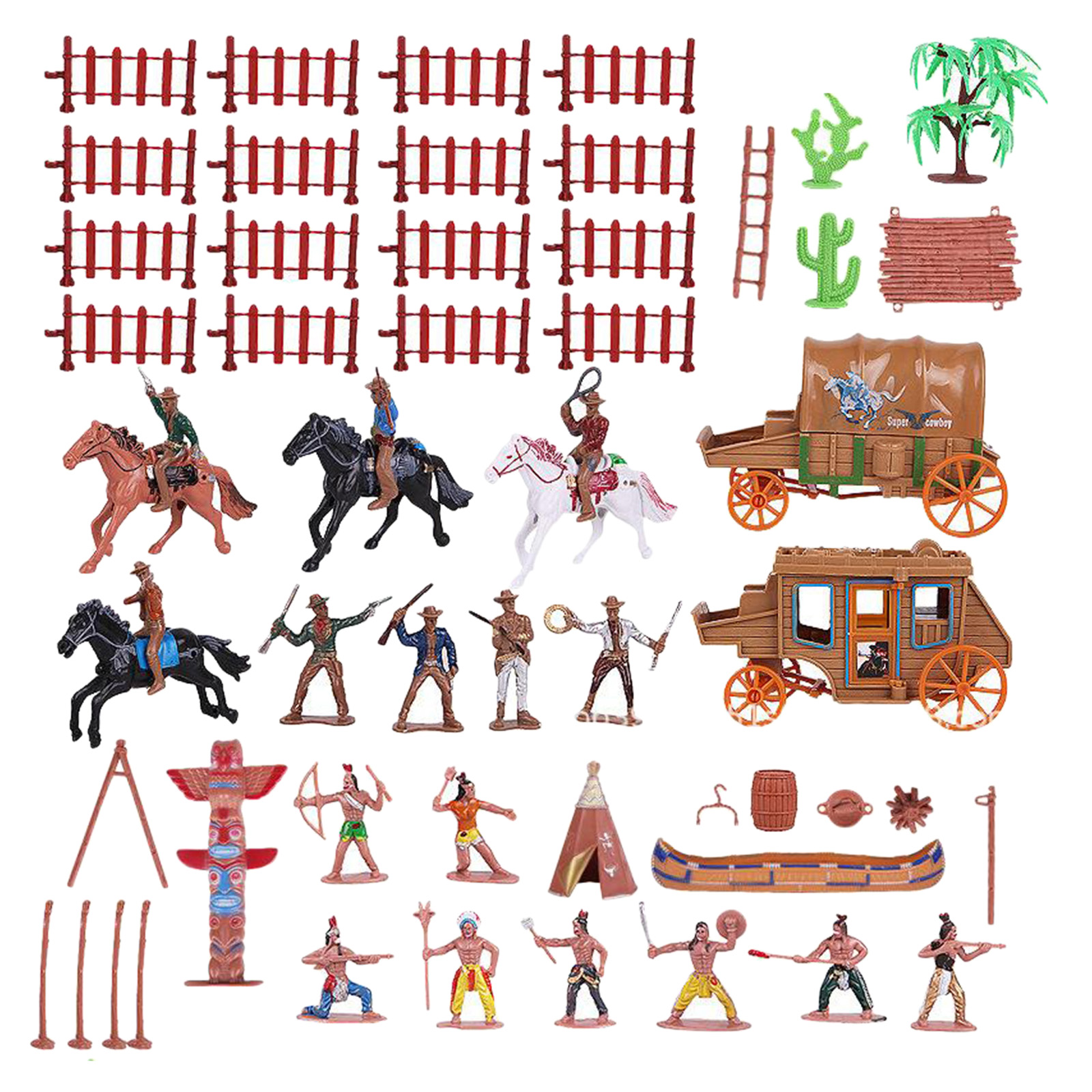 Western Cowboy Native Indian Figure Soldiers Toys Model Dollhouse Decorations Carriage Simulation Lifelike Kids Children Toys