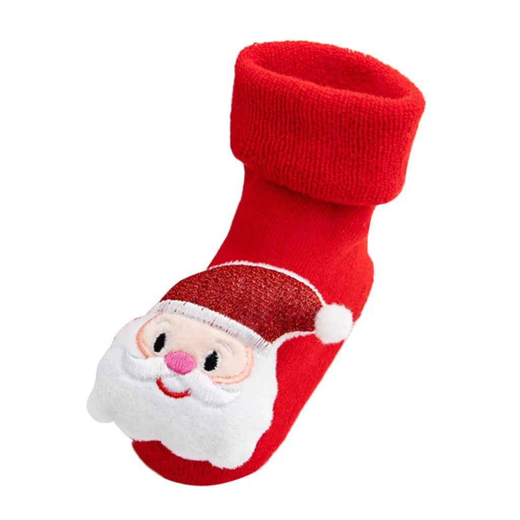 Christmas Xmas Newborn Baby Girls Boys 3D Cartoon Santa Anti-Slip Socks Slippers 