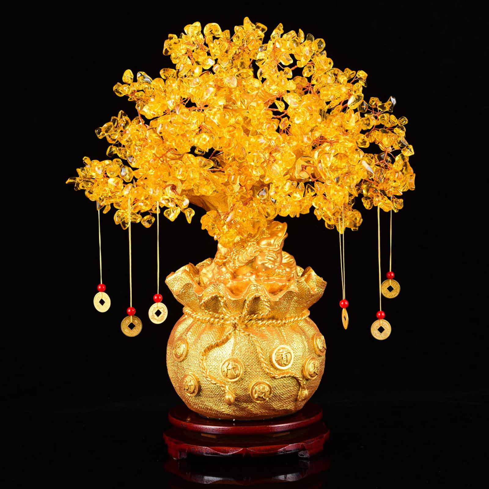 Crystal Money Tree Bonsai Feng Shui Wealth Lucky Tree Housewarming Bonsai w/ Coin & Base for Home Office Decor Ornaments