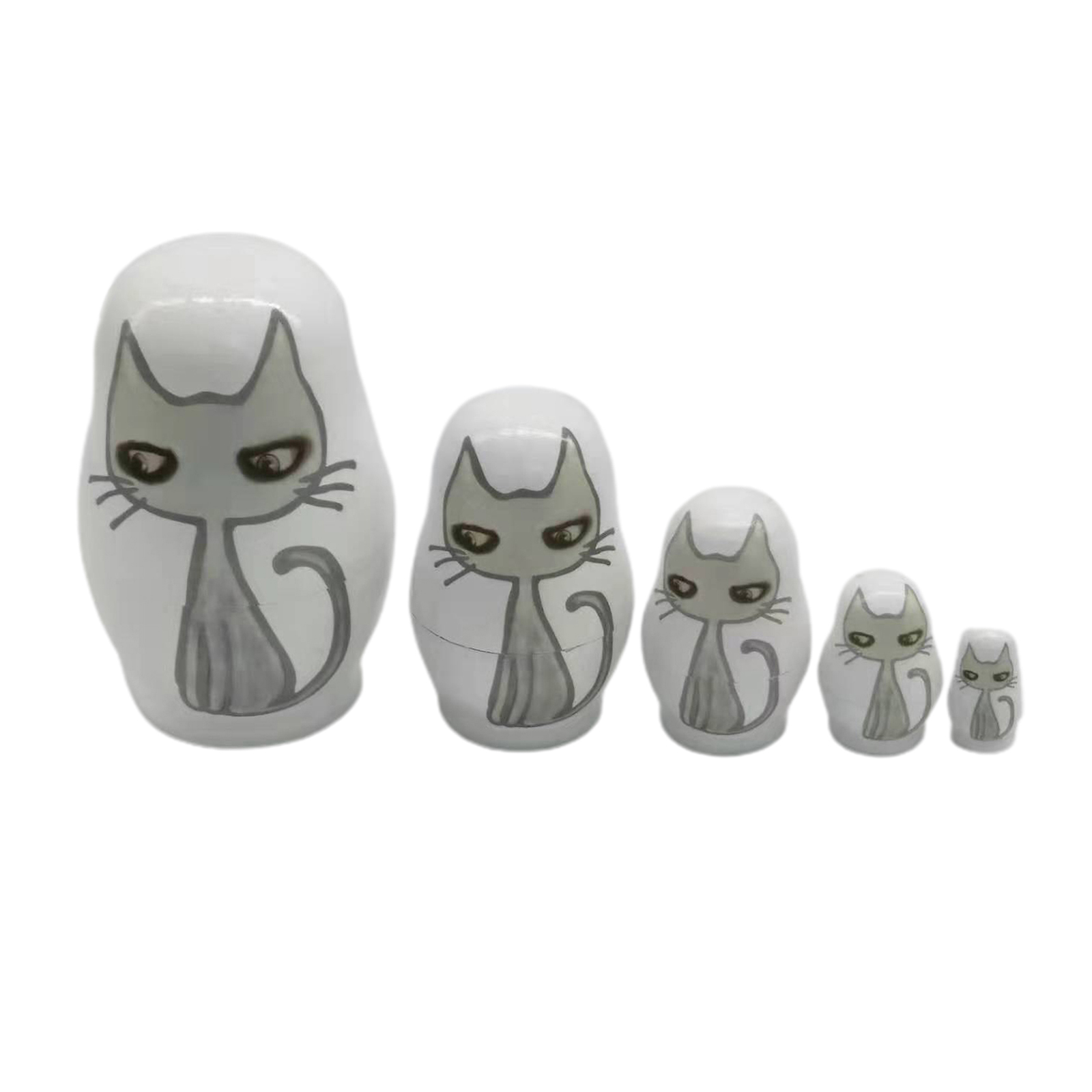 5Pcs Russian Nesting DollsMatryoshka Doll for Kids Christmas Decorations, Wooden Toys Gifts, Cute Cartoon Cat Pattern