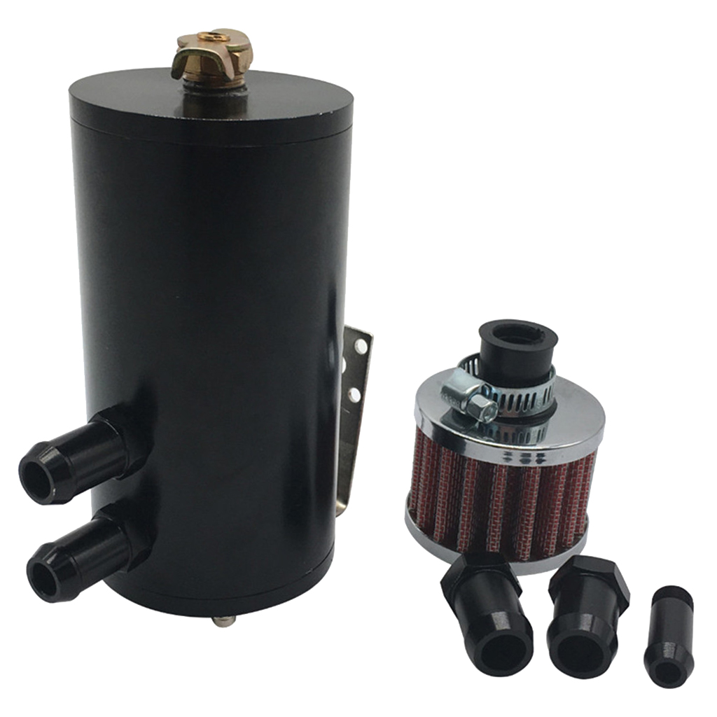 Aluminum 2 Port Oil Catch Can Reservoir Tank W/ Breather Filter Baffled