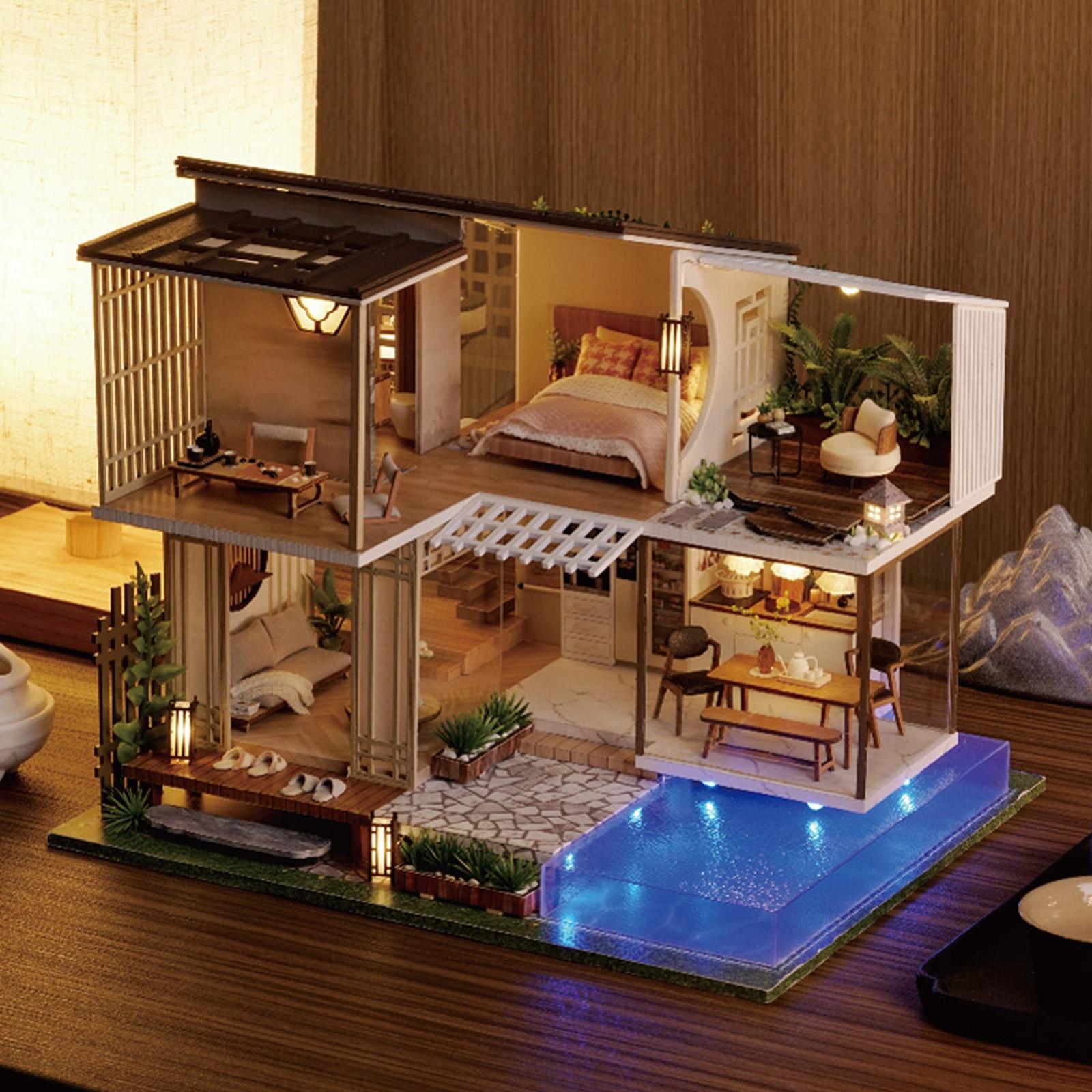 DIY Dollhouse Kit Plus Dustproof Case Handcraft Self Assembly for Adults