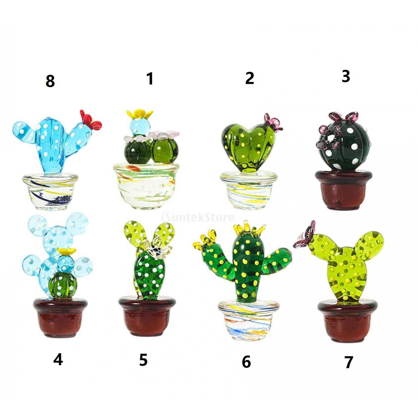 Artificial Glass Cactus Table Mini Potted Succulent Creative Desktop Decorations Tropical Plants Craft for Dining Home Garden