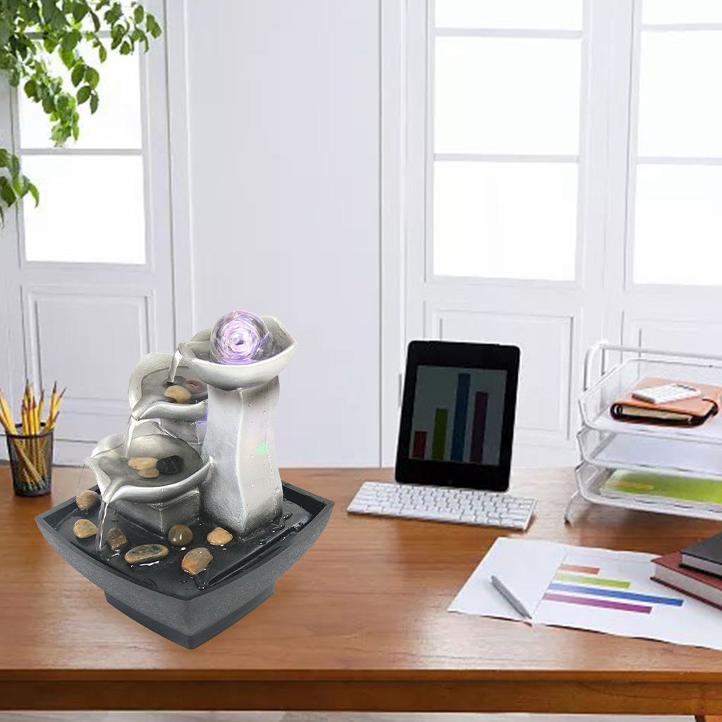3-Tier Tabletop Fountain Automatic Pump Meditation with LED Light for Indoor