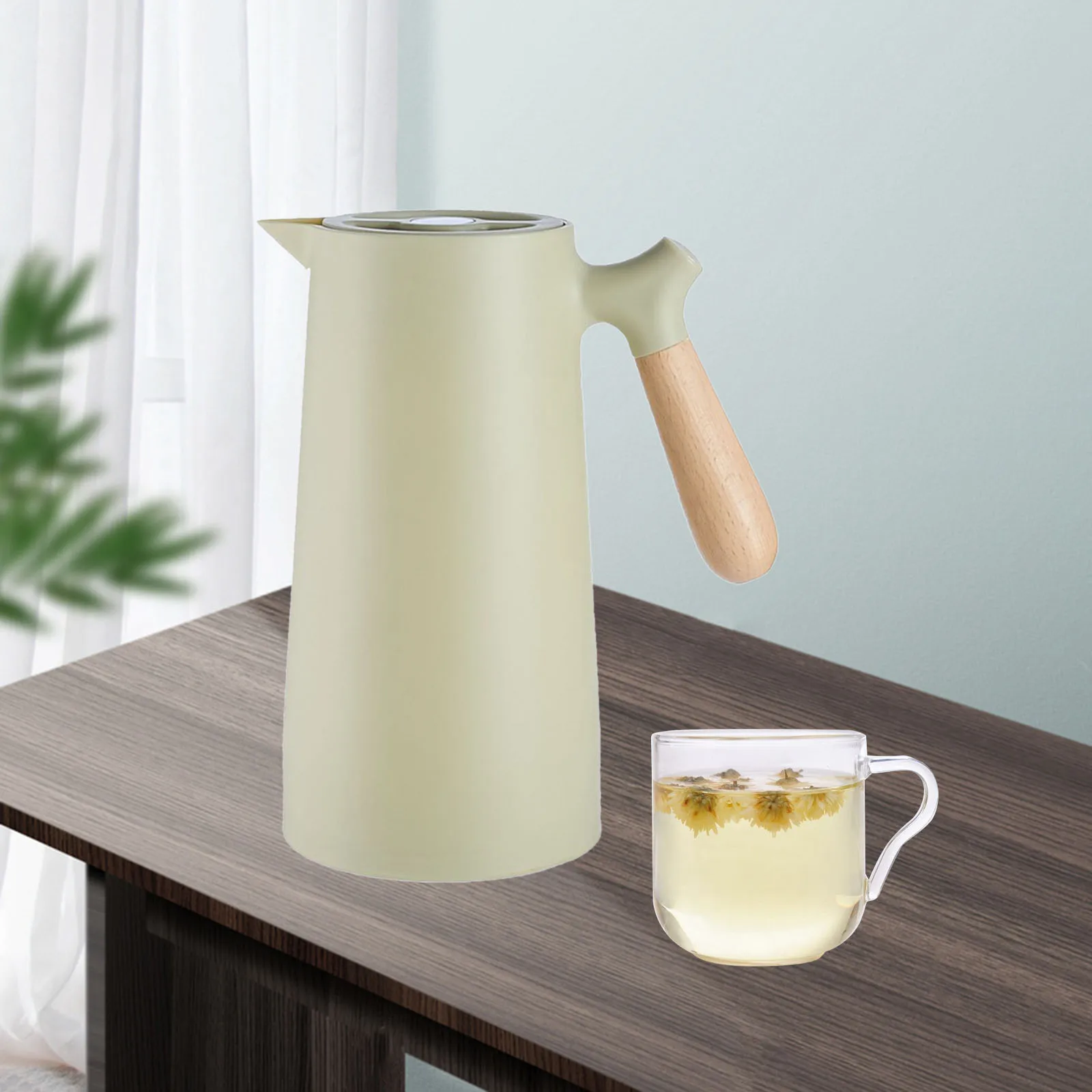 Vacuum Flasks Insulation 1L Hot Water Pot Office Coffee Thermal Warmer Bottles 24 Hour Heat Retention Kettle with Wooden Handle
