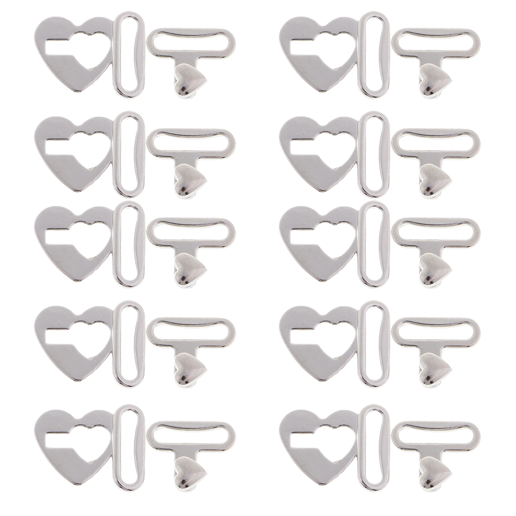 10 Sets Love Heart Metal Hook and Eye Fastener for Bra/Dress/Corset Sew On Hidden Button