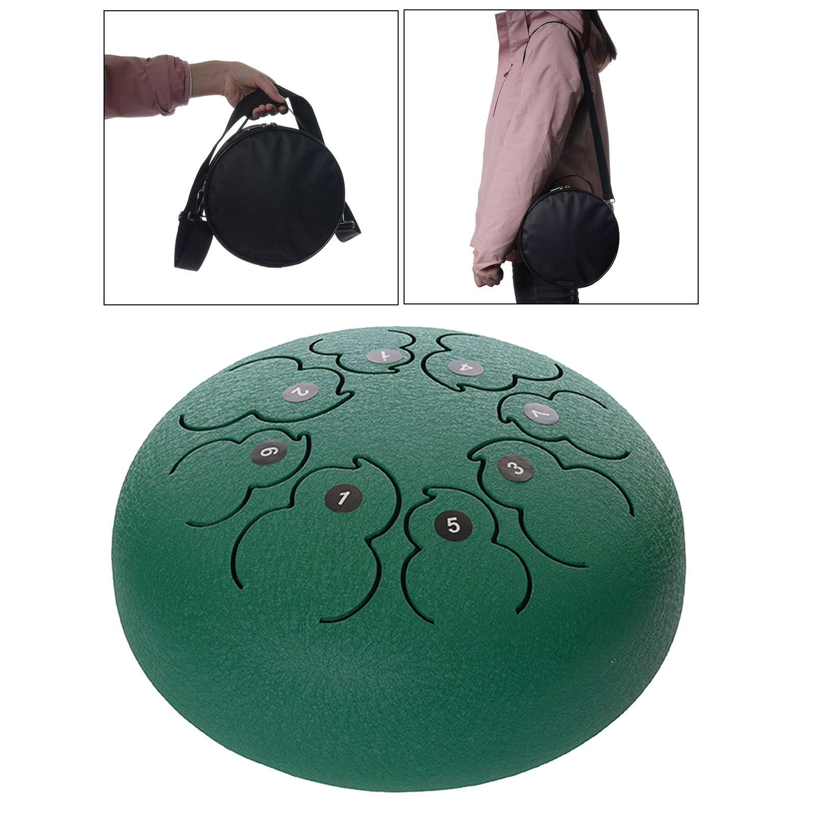 1pc Green Steel Tongue Drum Handpan Standard C Key with Drum Mallets Music Book Notes Stickers Gift for Beginner Pro