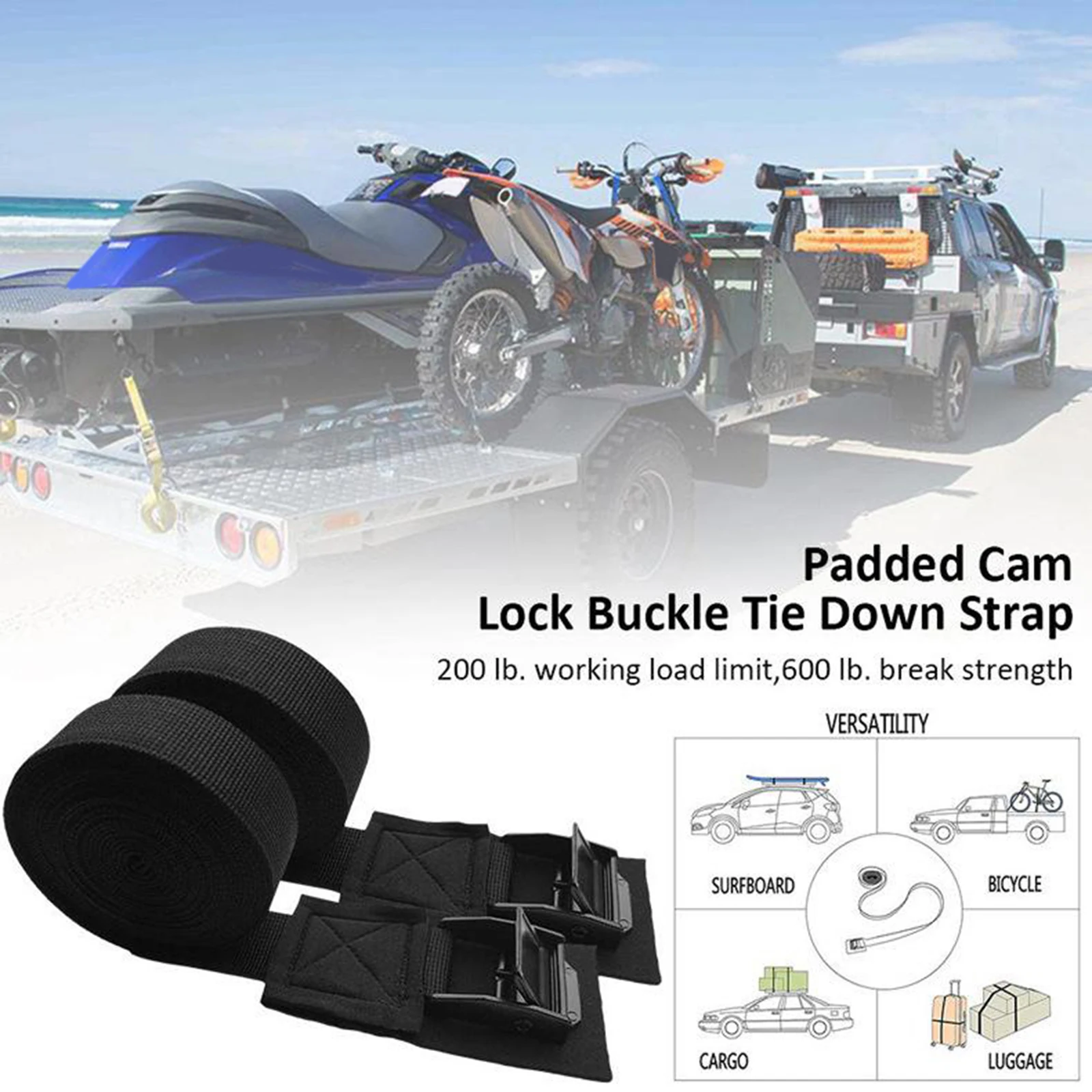 Sturdy Tie Down Strap Lashing Straps with Cam Lock Buckle, for Car Roof Rack,