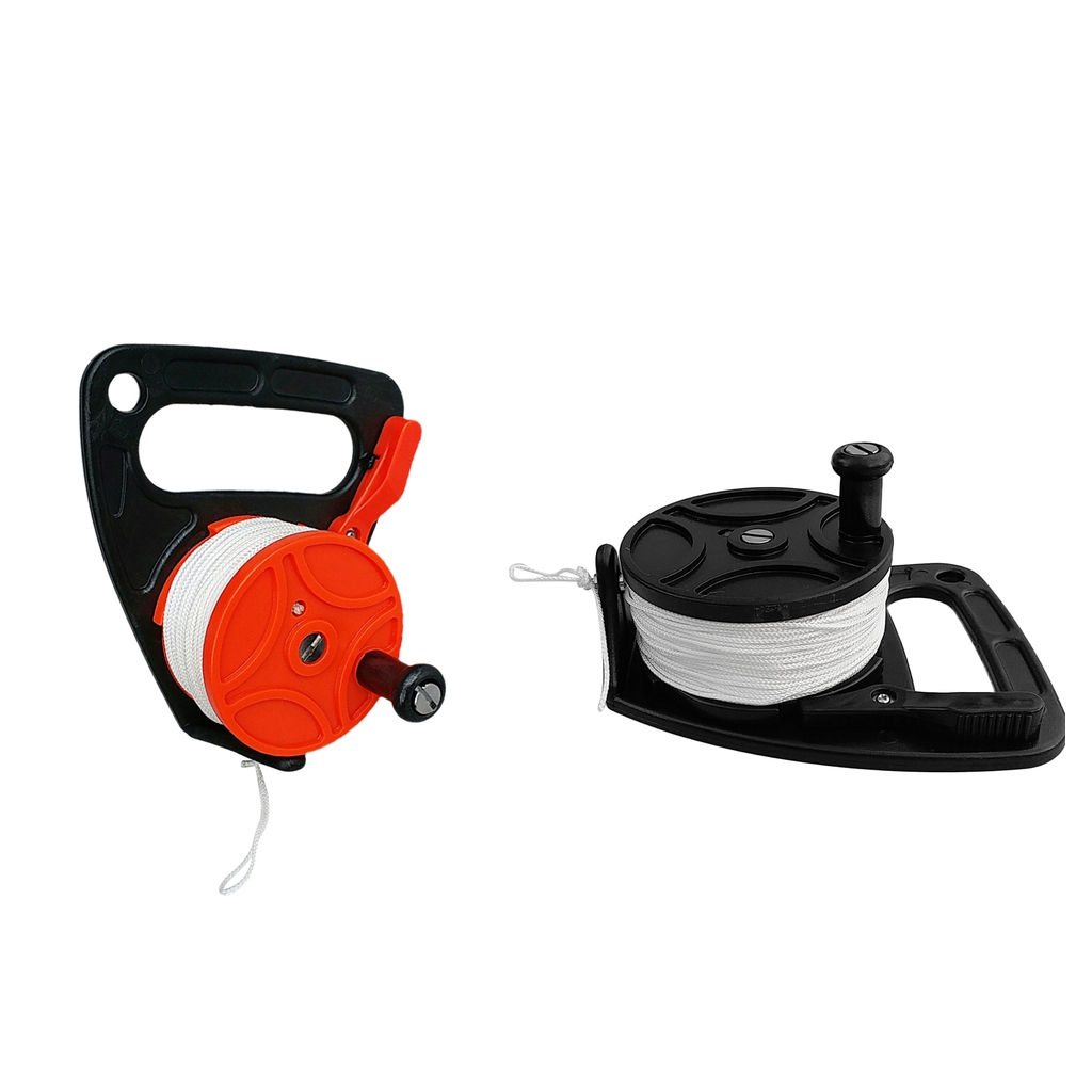 Heavy Duty Orange Plastic Scuba Diving Multi Purpose Wreck Cave Dive Reel with Handle and 150ft Nylon Line, Thumb Stopper