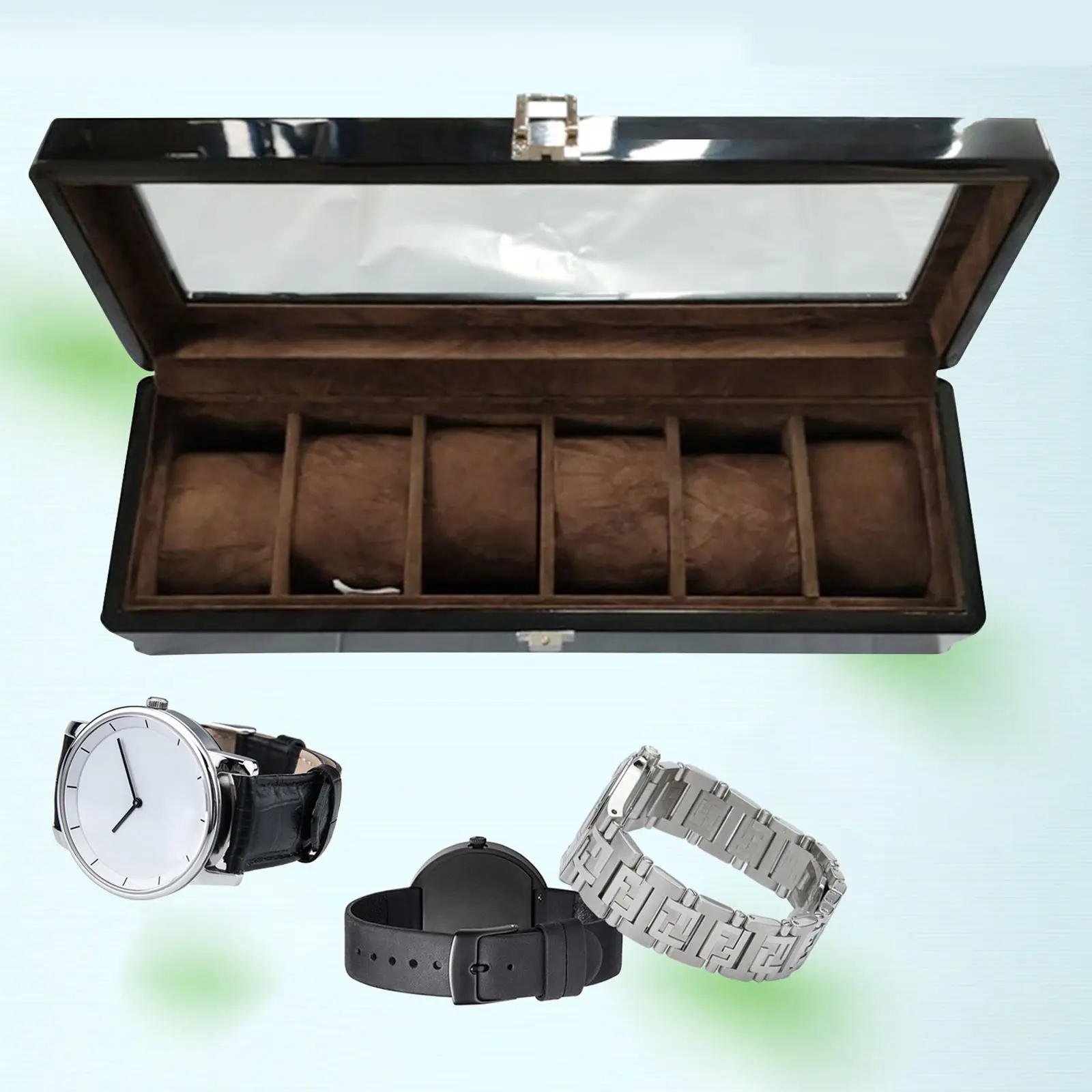 6 -Slot Wood Watch Display Case Box Wristwatch Jewellery Storage Organizer