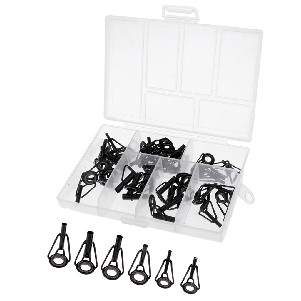 40Pcs/lot Fishing Rod Guides Set Tips Repair Kit DIY Rod Building Eye Rings Guias de pesca Rod canne a peche guides