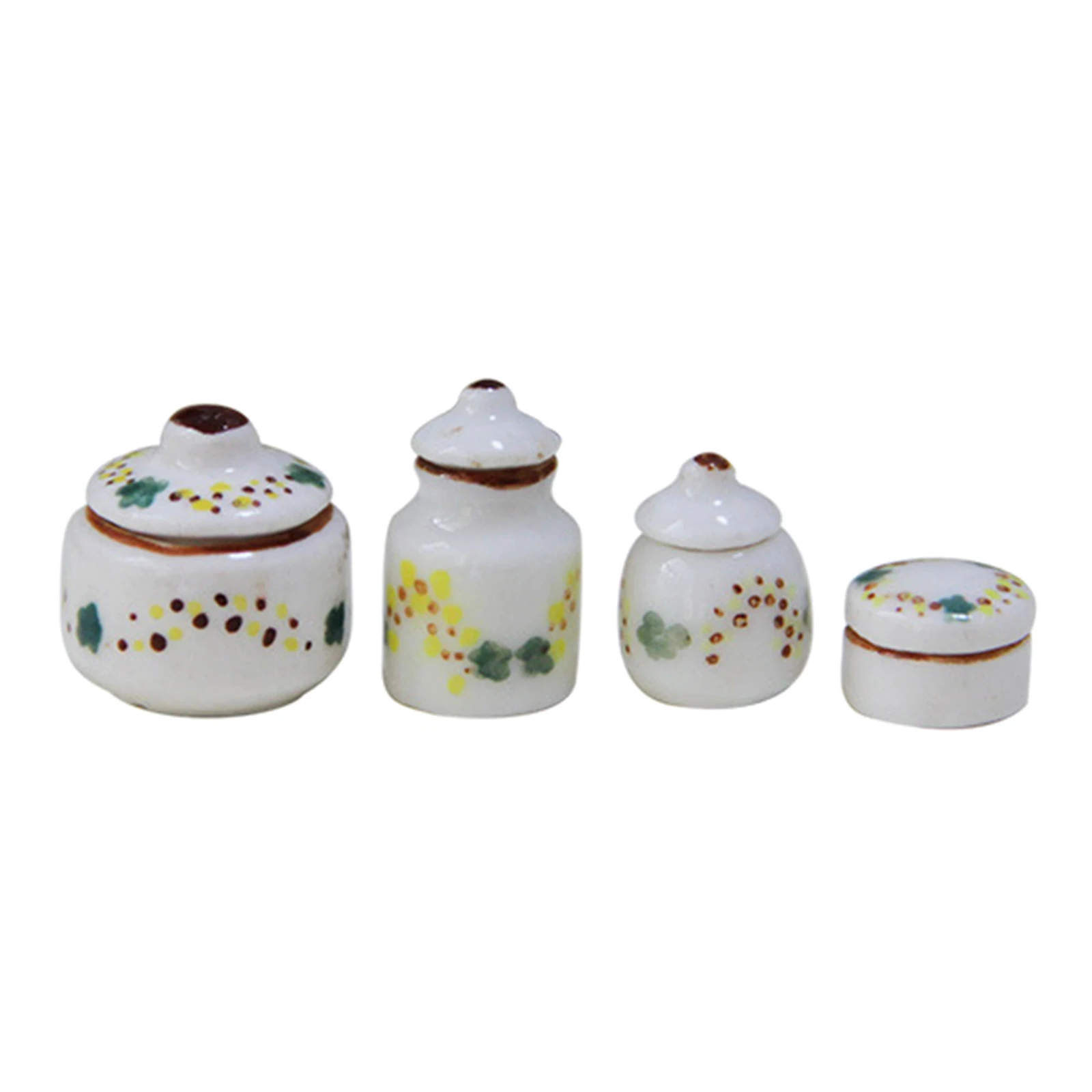 4 pieces 1:12 Doll House Furniture Set Mini Porcelain Pots Cans Seasoning Jar