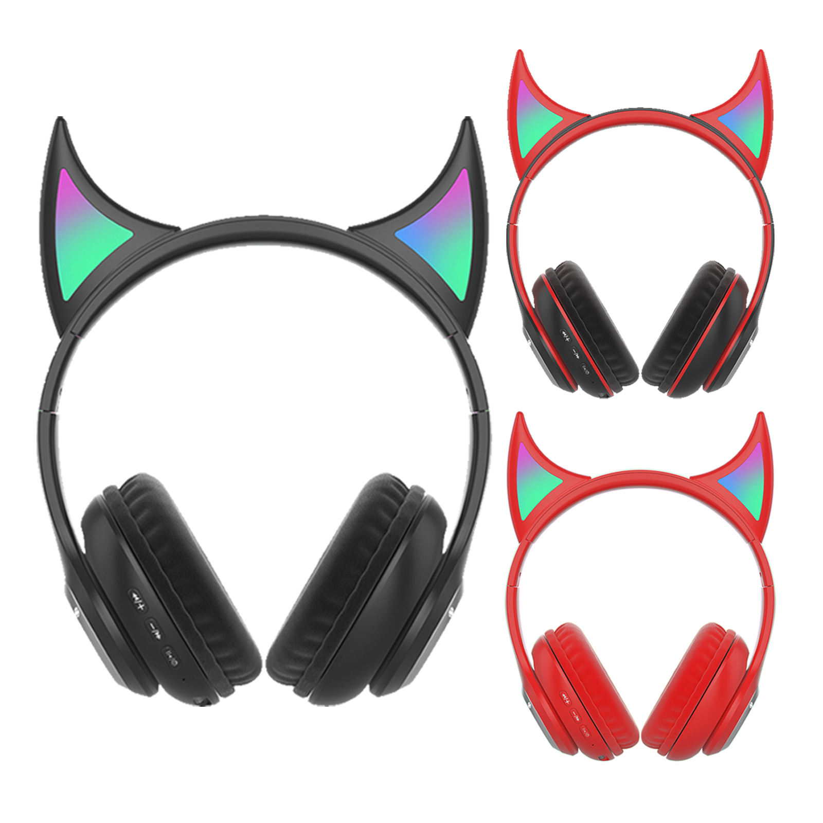 Wireless Headset Cute RGB Light Unique Bluetooth 5.0 Little Devil Gamer Headset for PC Computer Cell Phones Sport Kids Adults