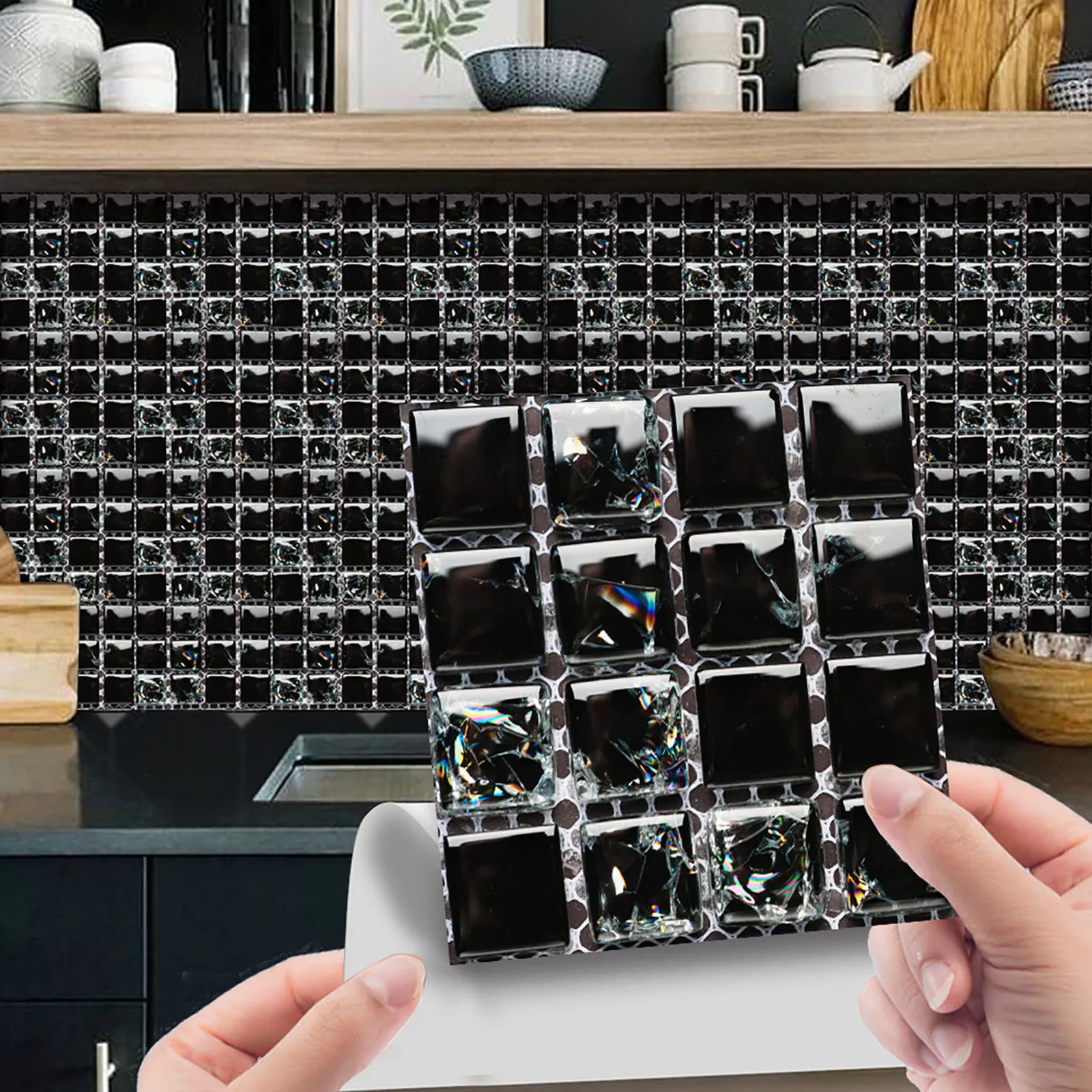 100PCS Self Adhesive Mosaic Tile Sticker Home Kitchen Decor Art Wall Decal 