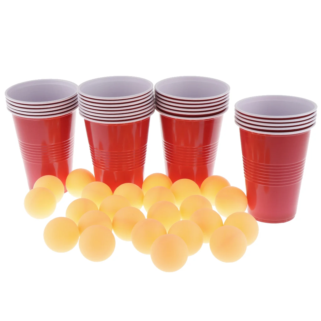 24 Red Cups & Yellow  Pong Balls Beer Pong Set Entertainment & Game