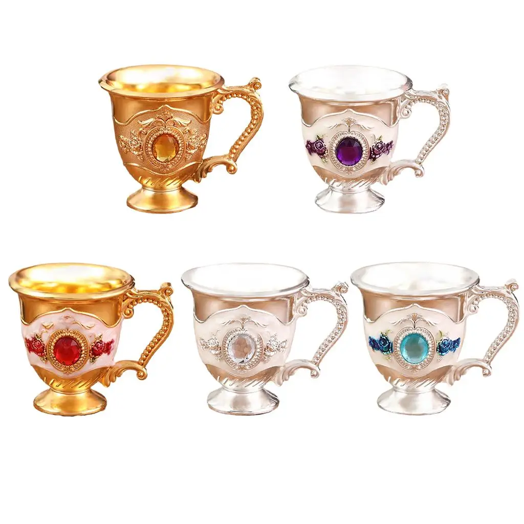 Medieval Style Wine Cup Jeweled Goblet Engraved Wine Glass Handle Cup Liquor Glass for Dining Table Bar Room Party Decoration