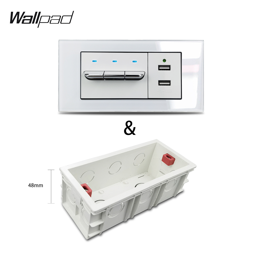 153*75mm 3 Gang Kippschalter und USB Buchse Wallpad L3 Weiß Glas Panel 16A 3 Licht Taste und Doppel USB Ladegerät mit LED – Detail 6