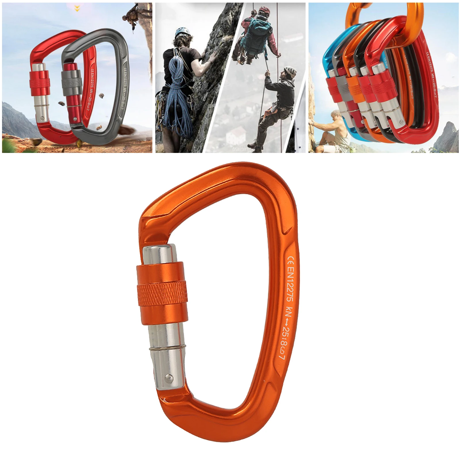 Climbing Carabiner Clips D-shape Carabiners Dog Leash Rescuing Safety Gear