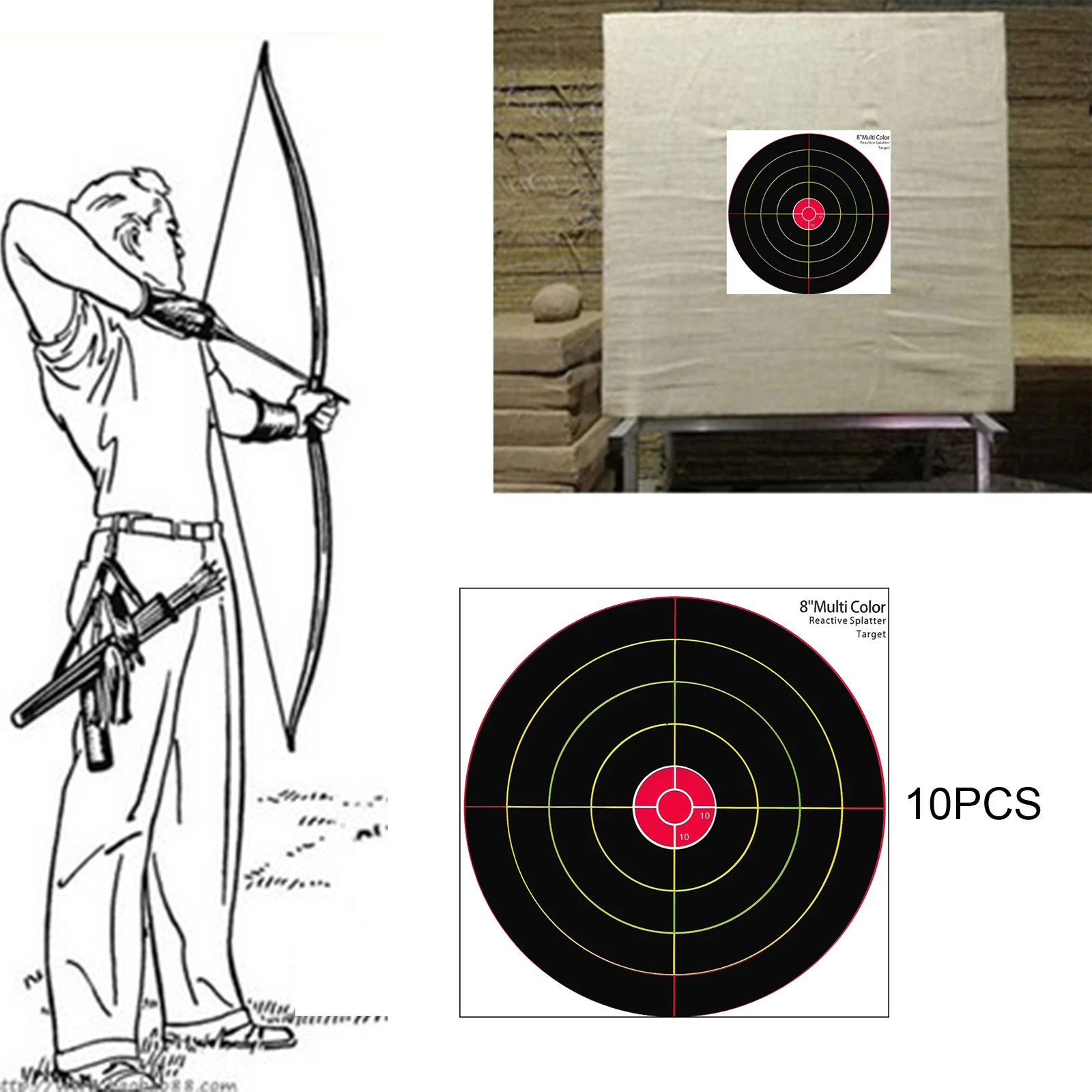 10pcs 20cm Paper Target Stickers Adhesive Reactivity Shoot Targets Outdoor Shooting Practice Hunting Training