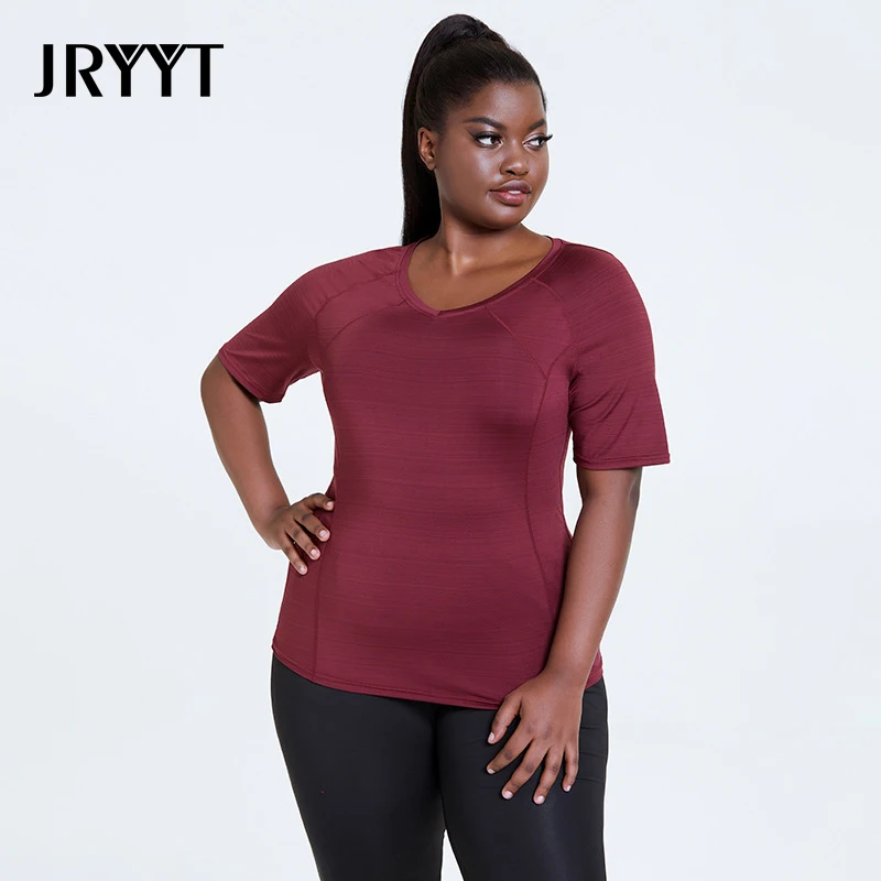 JRYYT Summer Quick-Drying Plus Size Sport T-shirt Women Fitness Breathable Slim Workout Tops Female 4XL Athletic Activewear 2021