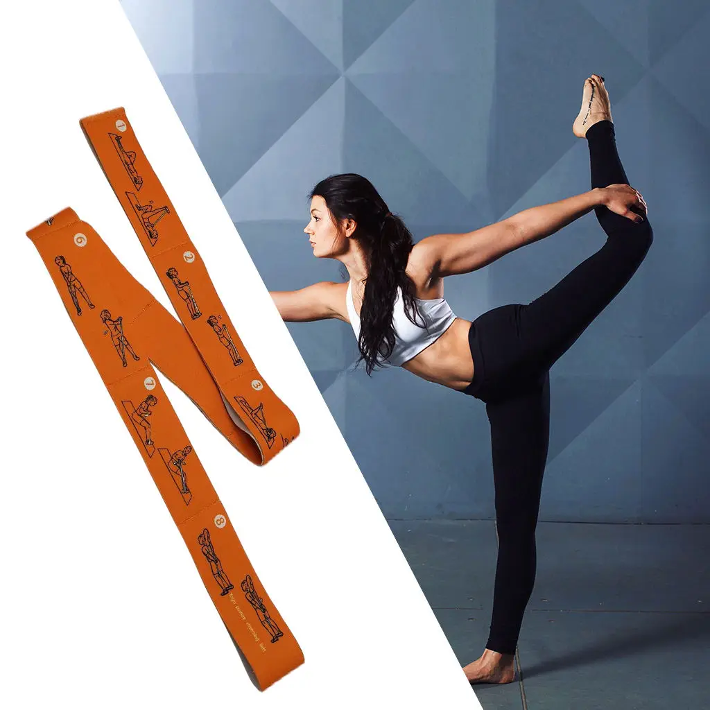 8-buckle Yoga Stretching Strap Workout Dance Leg Stretcher with Guide Posture Printing, Fitness Hot Up Stretch Belt Bands for