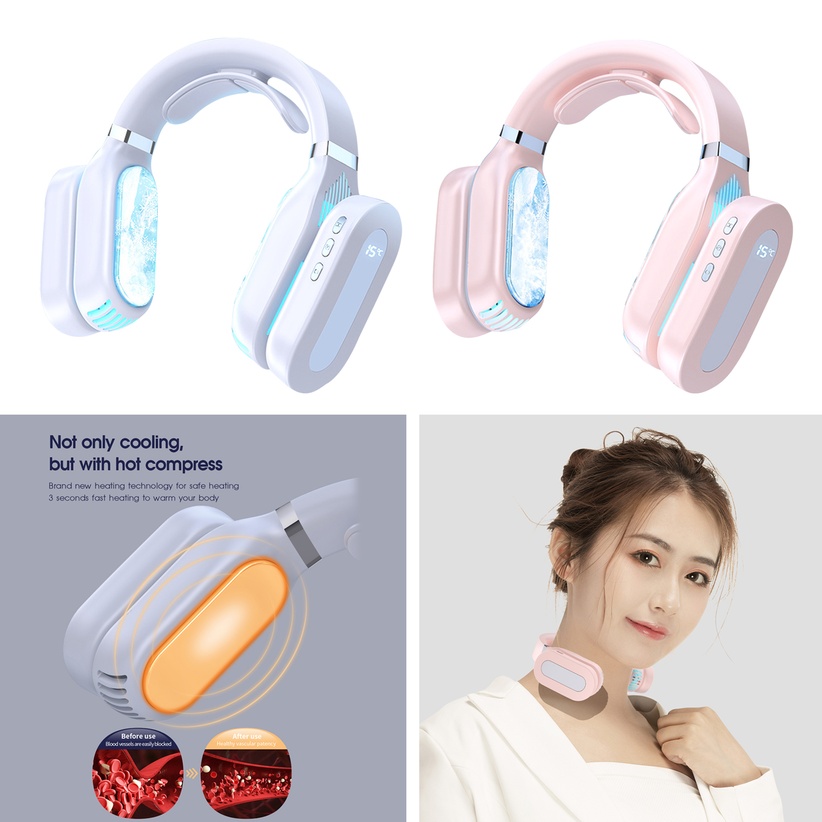 Dual Function Portable Lazy Neck Fan Neckband 3-Speed Mode Hand Free Bladeless Cooling & Warmer Fan for Winter & Summer 2600Mah