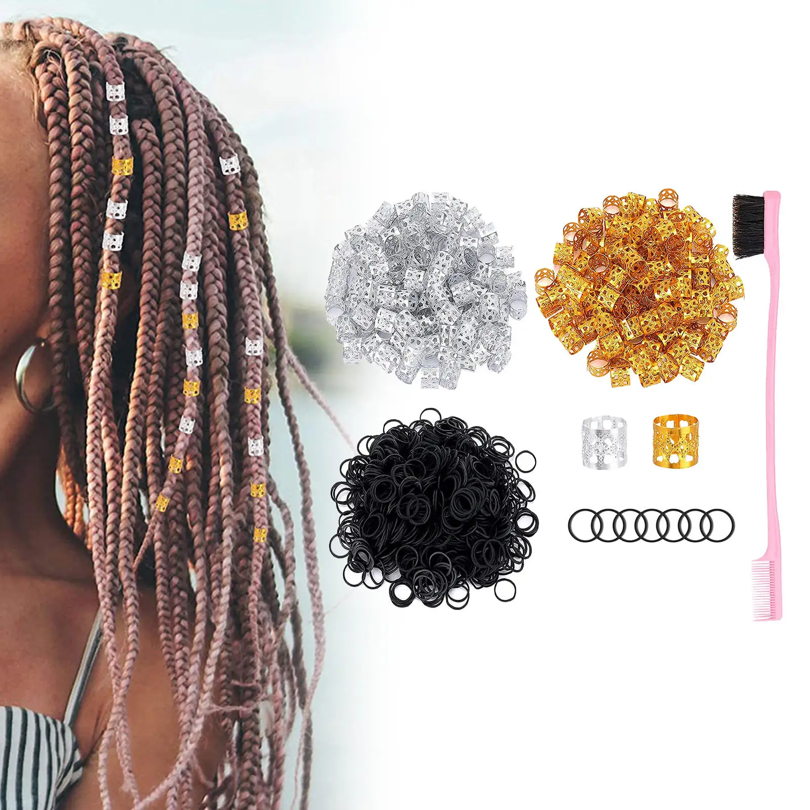 1201 Pieces Dreadlock Beads with Double-ended Eyebrow Brush Decoration Hair Braid Rings Clips for Hair Clip Decoration Women